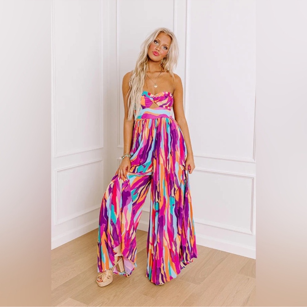 Flying Tomato Women’s Size M Multicolor Strapless Wide-Leg Jumpsuit